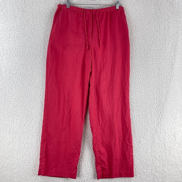 JM Collection Petite Pink 100% Linen Pants Womens High Rise Straight Leg Size PS - Picture 1 of 14